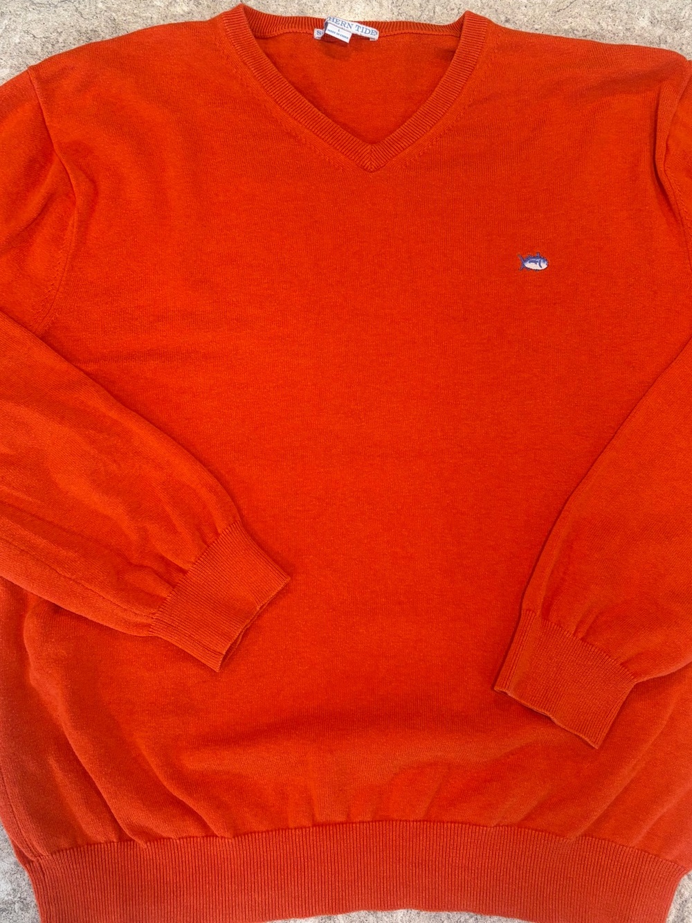 Southern Tide Orange V-Neck Sweater with Chest Logo